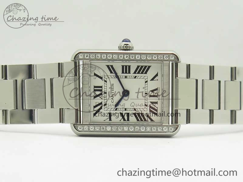 ZipUp Tank Solo Ladies 25mm SS Diamond Bezel K11F 1:1 Best Edition White Dial on SS Bracelet Ronda Quartz 6201