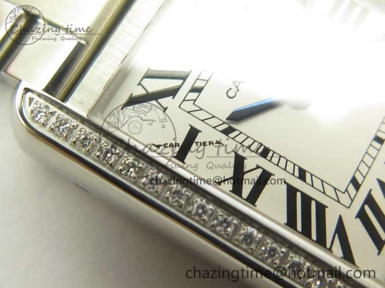 ZipUp Tank Solo Ladies 25mm SS Diamond Bezel K11F 1:1 Best Edition White Dial on SS Bracelet Ronda Quartz 6201