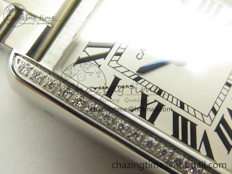 ZipUp Tank Solo Ladies 25mm SS Diamond Bezel K11F 1:1 Best Edition White Dial on SS Bracelet Ronda Quartz 6201