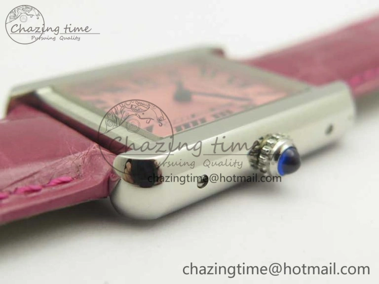 ComfortFit Tank Solo Ladies 25mm SS K11 1:1 Best Edition Pink Dial on Pink Leather Strap Ronda Quartz 10684