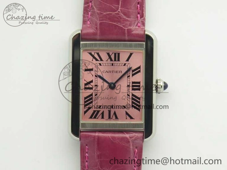 WellDesigned Tank Solo Ladies 25mm SS K11 1:1 Best Edition Pink Dial on Pink Leather Strap Ronda Quartz 6205