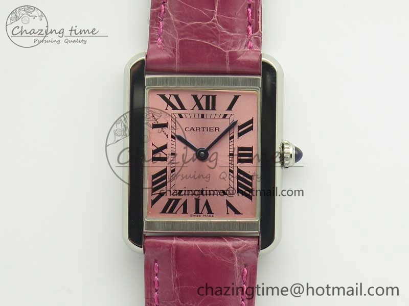 ComfortFit Tank Solo Ladies 25mm SS K11 1:1 Best Edition Pink Dial on Pink Leather Strap Ronda Quartz 10684