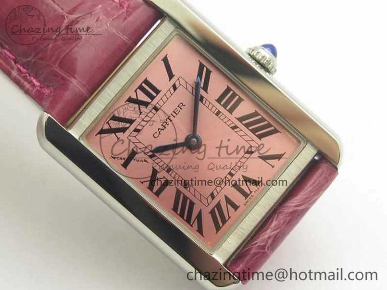 ComfortFit Tank Solo Ladies 25mm SS K11 1:1 Best Edition Pink Dial on Pink Leather Strap Ronda Quartz 10684
