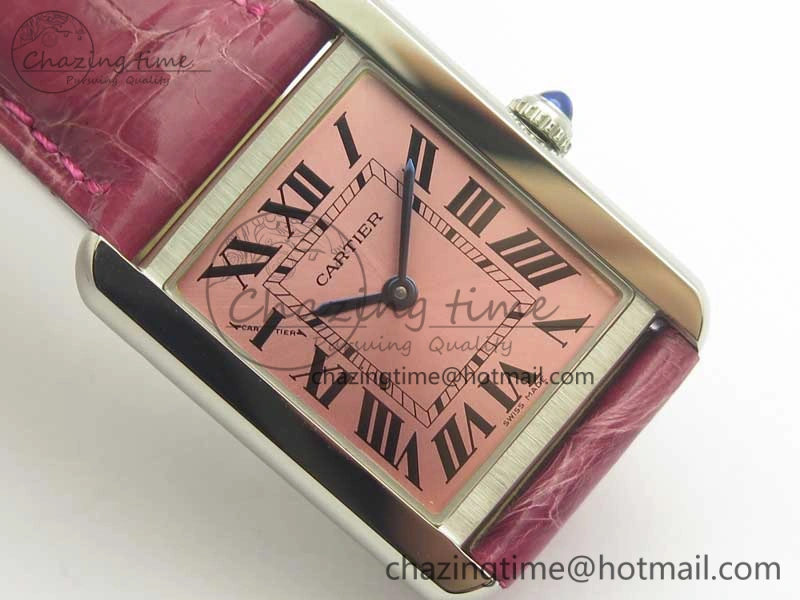 ComfortFit Tank Solo Ladies 25mm SS K11 1:1 Best Edition Pink Dial on Pink Leather Strap Ronda Quartz 10684
