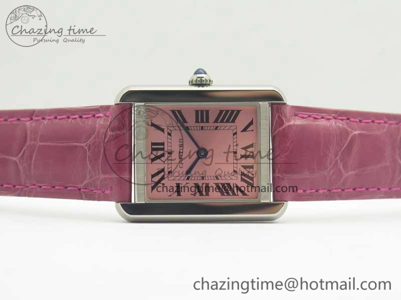 ComfortFit Tank Solo Ladies 25mm SS K11 1:1 Best Edition Pink Dial on Pink Leather Strap Ronda Quartz 10684