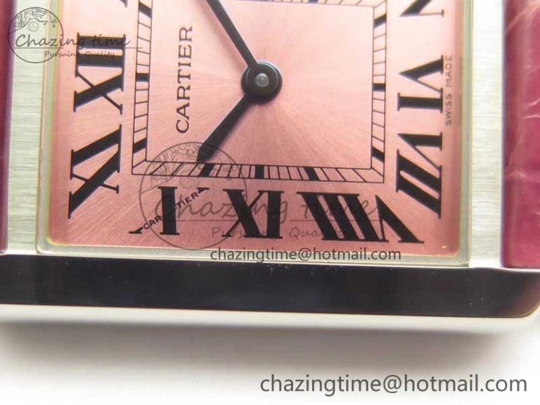 ComfortFit Tank Solo Ladies 25mm SS K11 1:1 Best Edition Pink Dial on Pink Leather Strap Ronda Quartz 10684