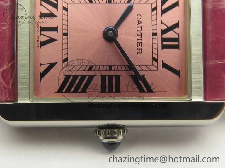 ComfortFit Tank Solo Ladies 25mm SS K11 1:1 Best Edition Pink Dial on Pink Leather Strap Ronda Quartz 10684