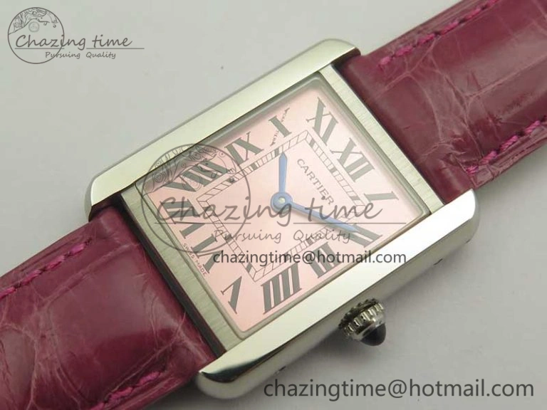 ComfortFit Tank Solo Ladies 25mm SS K11 1:1 Best Edition Pink Dial on Pink Leather Strap Ronda Quartz 10684