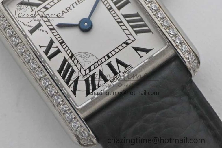 Breathable Tank Solo Ladies 25mm SS K11F 1:1 Best Edition White Dial Diamonds Bezel on Black Leather Strap Ronda Quartz 6069