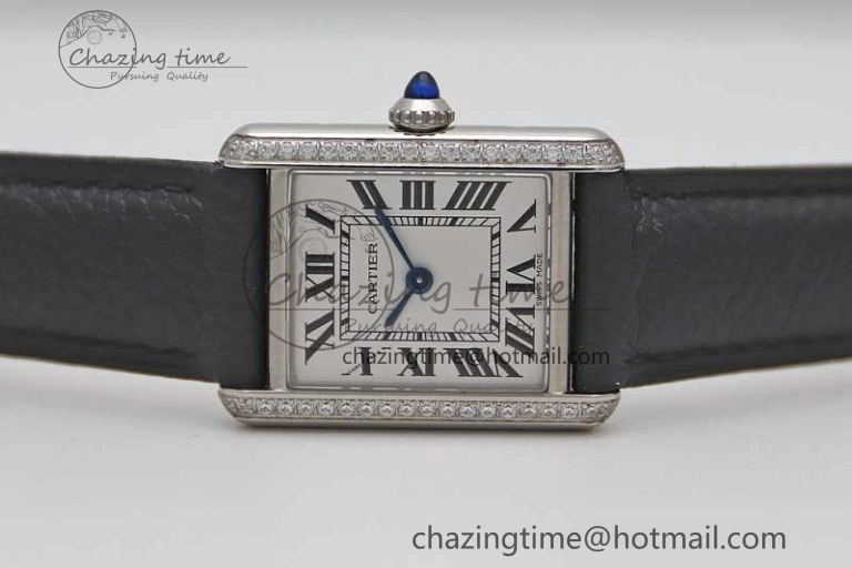 Breathable Tank Solo Ladies 25mm SS K11F 1:1 Best Edition White Dial Diamonds Bezel on Black Leather Strap Ronda Quartz 6069