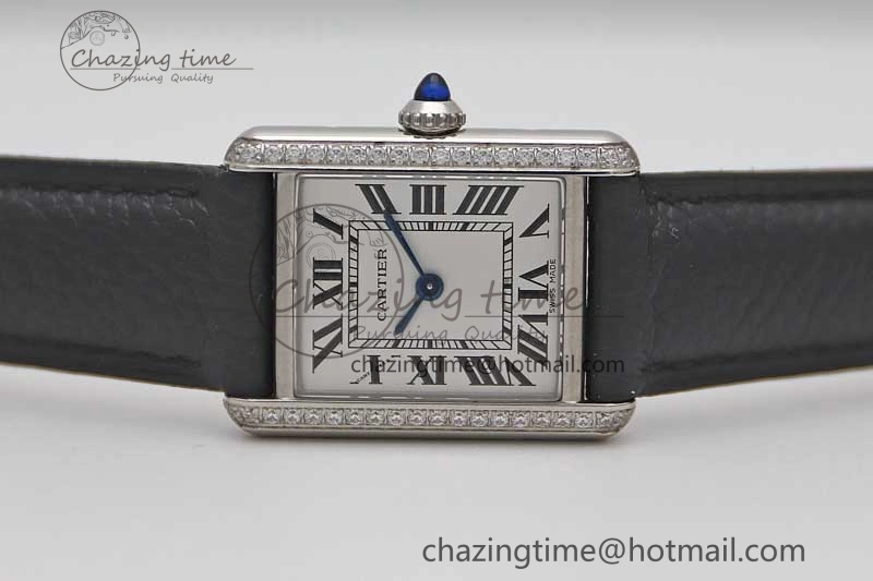 Breathable Tank Solo Ladies 25mm SS K11F 1:1 Best Edition White Dial Diamonds Bezel on Black Leather Strap Ronda Quartz 6069