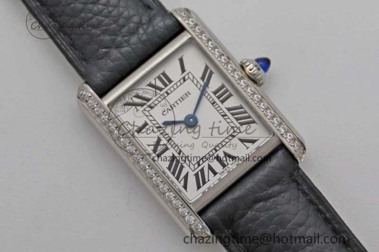 Breathable Tank Solo Ladies 25mm SS K11F 1:1 Best Edition White Dial Diamonds Bezel on Black Leather Strap Ronda Quartz 6069