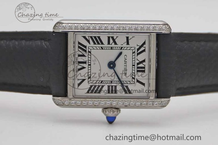 Breathable Tank Solo Ladies 25mm SS K11F 1:1 Best Edition White Dial Diamonds Bezel on Black Leather Strap Ronda Quartz 6069