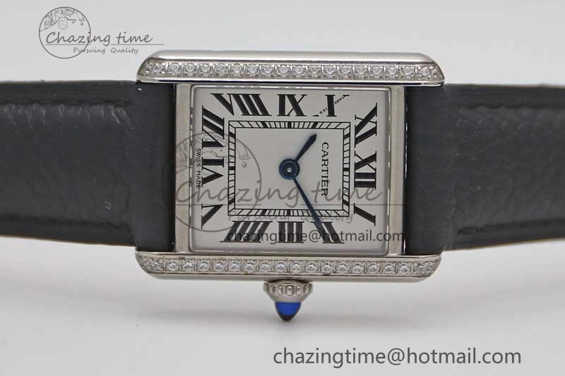 Breathable Tank Solo Ladies 25mm SS K11F 1:1 Best Edition White Dial Diamonds Bezel on Black Leather Strap Ronda Quartz 6069