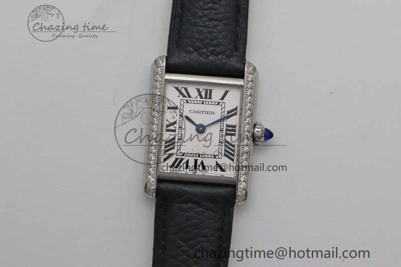 Breathable Tank Solo Ladies 25mm SS K11F 1:1 Best Edition White Dial Diamonds Bezel on Black Leather Strap Ronda Quartz 6069
