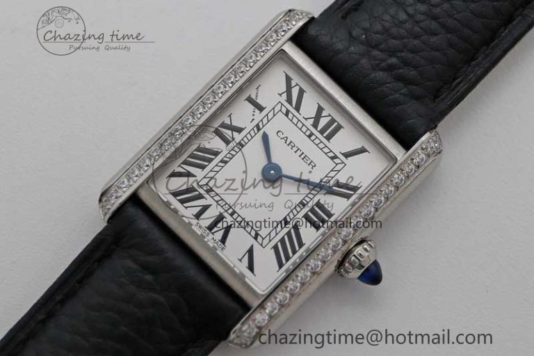 Breathable Tank Solo Ladies 25mm SS K11F 1:1 Best Edition White Dial Diamonds Bezel on Black Leather Strap Ronda Quartz 6069