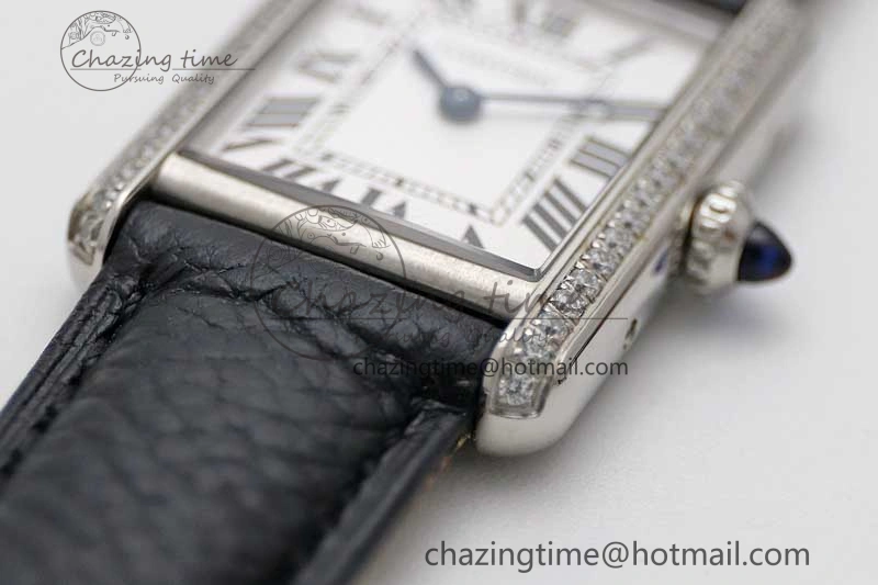 Breathable Tank Solo Ladies 25mm SS K11F 1:1 Best Edition White Dial Diamonds Bezel on Black Leather Strap Ronda Quartz 6069