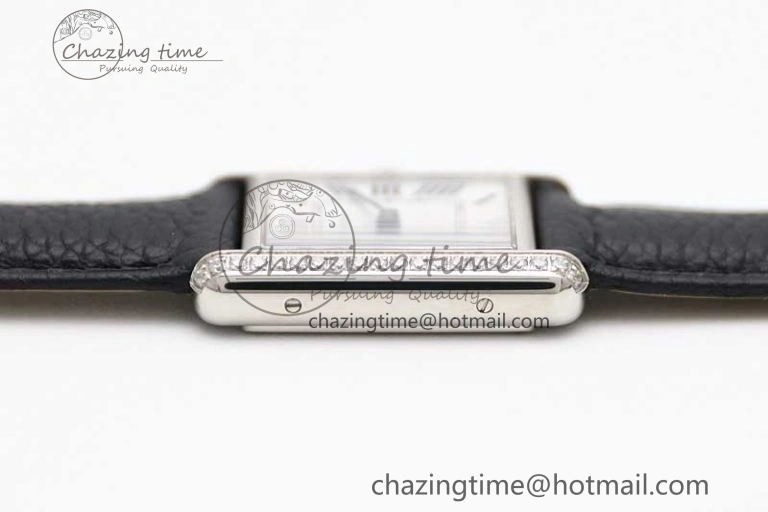 Breathable Tank Solo Ladies 25mm SS K11F 1:1 Best Edition White Dial Diamonds Bezel on Black Leather Strap Ronda Quartz 6069