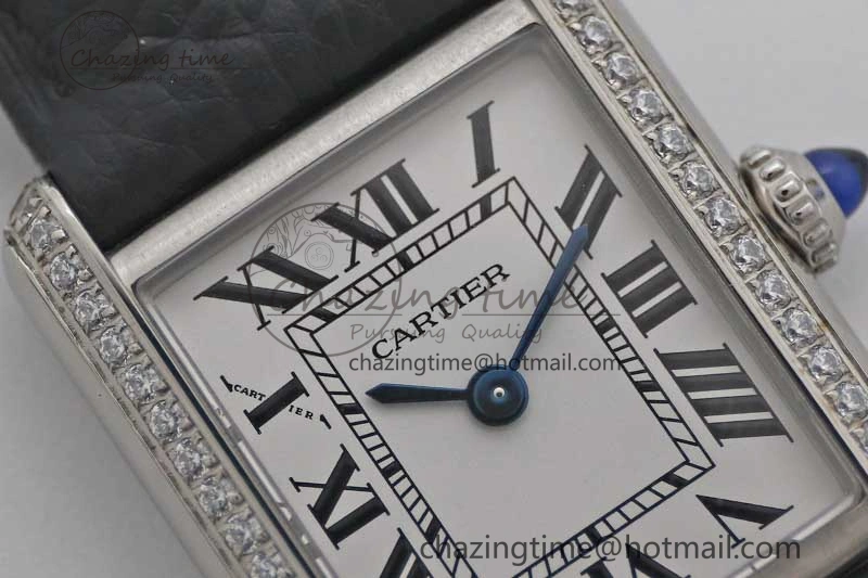 Breathable Tank Solo Ladies 25mm SS K11F 1:1 Best Edition White Dial Diamonds Bezel on Black Leather Strap Ronda Quartz 6069