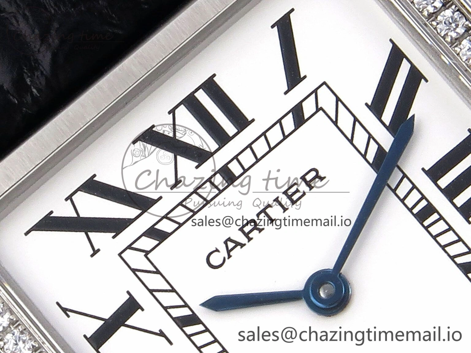 Effortless Tank Solo Ladies 28mm SS AF 1:1 Best Edition White Dial Diamonds Bezel on Black Croco Strap Ronda Quartz 5914