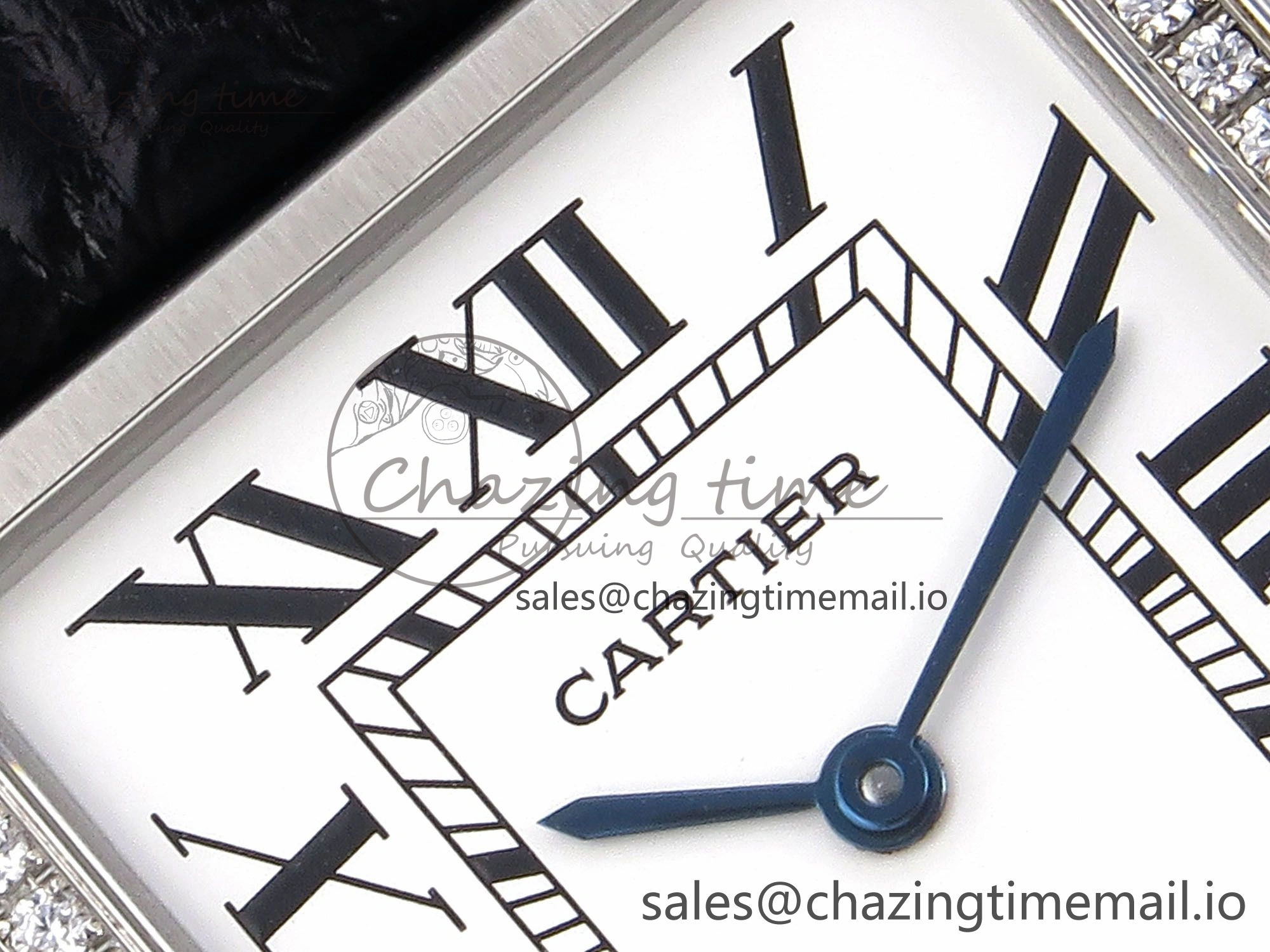 Effortless Tank Solo Ladies 28mm SS AF 1:1 Best Edition White Dial Diamonds Bezel on Black Croco Strap Ronda Quartz 5914