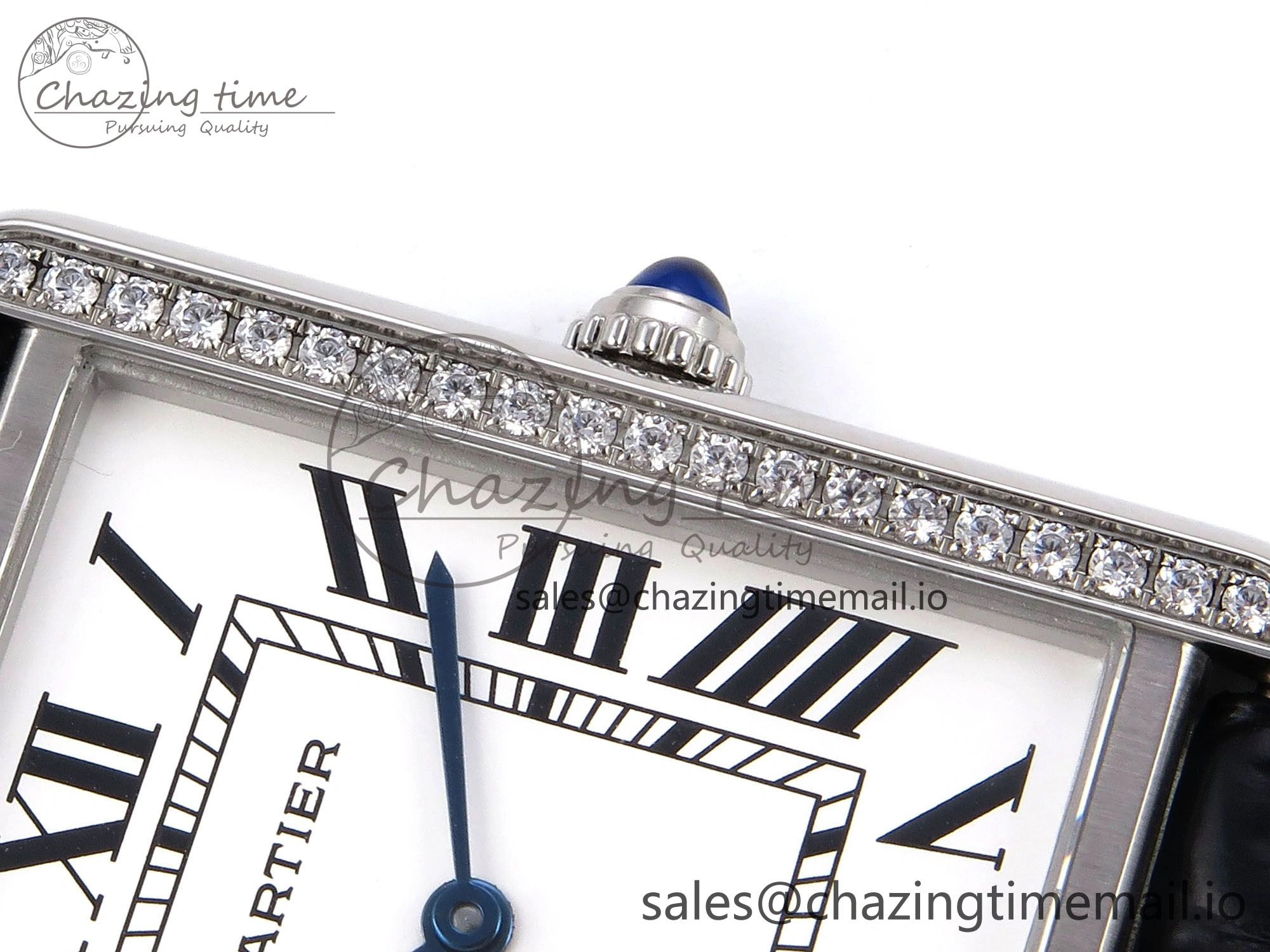 Effortless Tank Solo Ladies 28mm SS AF 1:1 Best Edition White Dial Diamonds Bezel on Black Croco Strap Ronda Quartz 5914