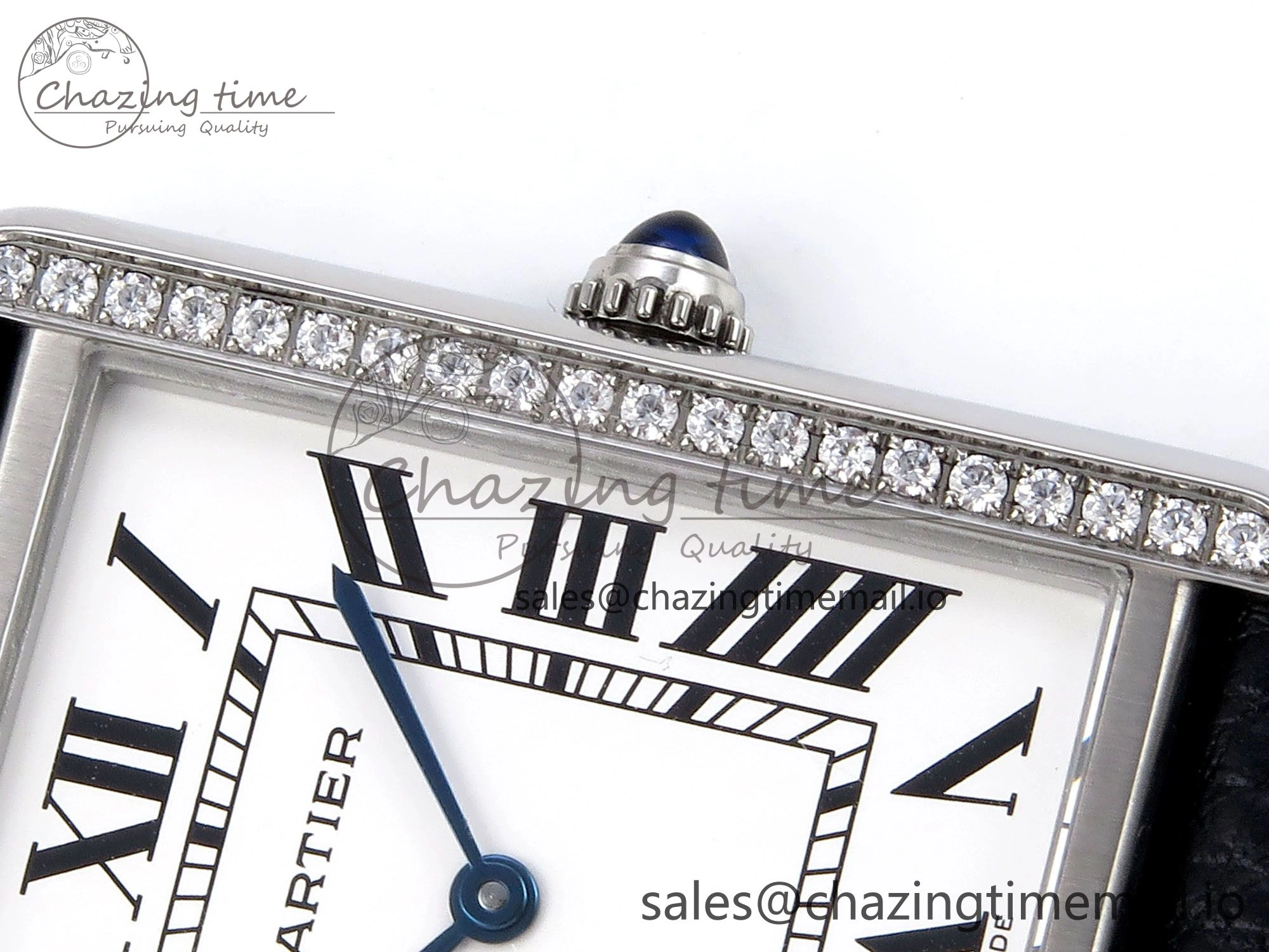 Tank Solo Ladies 28mm SS AF 1:1 Best Edition White Dial Diamonds Bezel on Black Leather Strap Ronda Quartz Stretchable 5909