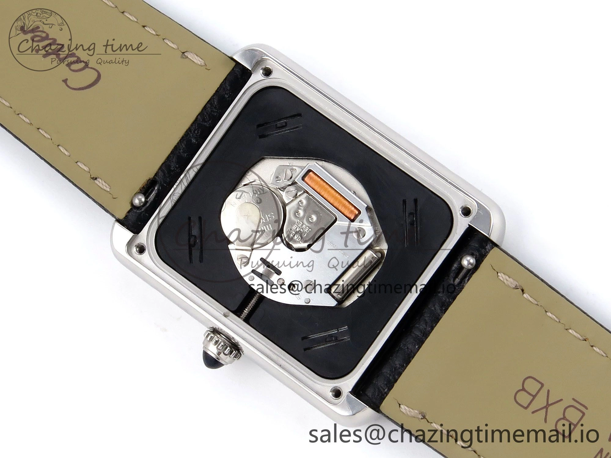 Tank Solo Ladies 28mm SS AF 1:1 Best Edition White Dial Diamonds Bezel on Black Leather Strap Ronda Quartz Stretchable 5909