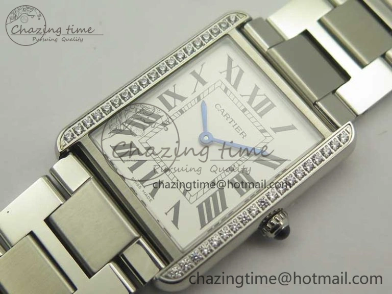 ZeroBulk Tank Solo Ladies 28mm SS Diamond Bezel K11F 1:1 Best Edition White Dial on SS Bracelet Ronda Quartz 10670