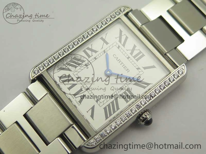 ZeroBulk Tank Solo Ladies 28mm SS Diamond Bezel K11F 1:1 Best Edition White Dial on SS Bracelet Ronda Quartz 10670