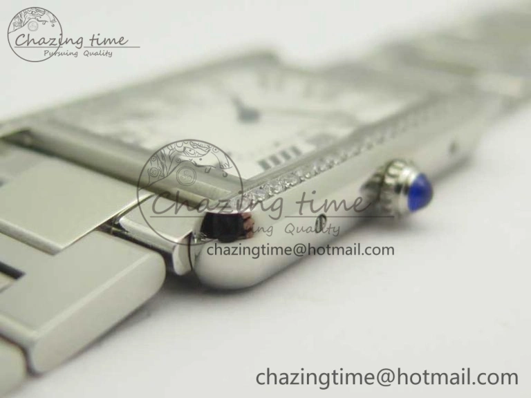ZeroBulk Tank Solo Ladies 28mm SS Diamond Bezel K11F 1:1 Best Edition White Dial on SS Bracelet Ronda Quartz 10670