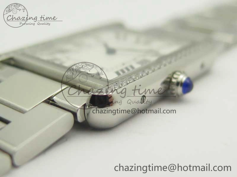 ZeroBulk Tank Solo Ladies 28mm SS Diamond Bezel K11F 1:1 Best Edition White Dial on SS Bracelet Ronda Quartz 10670