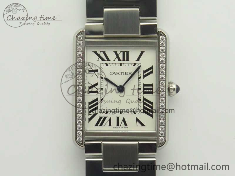 ZeroBulk Tank Solo Ladies 28mm SS Diamond Bezel K11F 1:1 Best Edition White Dial on SS Bracelet Ronda Quartz 10670