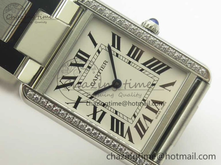 ZeroBulk Tank Solo Ladies 28mm SS Diamond Bezel K11F 1:1 Best Edition White Dial on SS Bracelet Ronda Quartz 10670