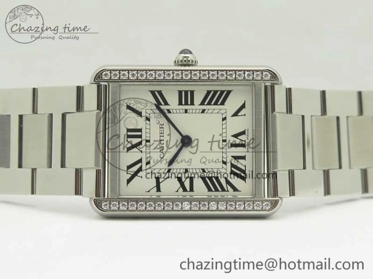 ZeroBulk Tank Solo Ladies 28mm SS Diamond Bezel K11F 1:1 Best Edition White Dial on SS Bracelet Ronda Quartz 10670