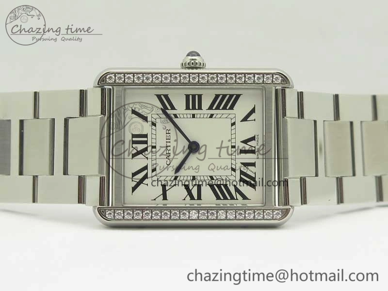 ZeroBulk Tank Solo Ladies 28mm SS Diamond Bezel K11F 1:1 Best Edition White Dial on SS Bracelet Ronda Quartz 10670