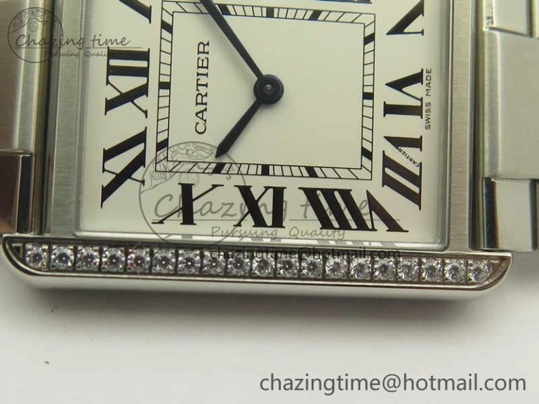 ZeroBulk Tank Solo Ladies 28mm SS Diamond Bezel K11F 1:1 Best Edition White Dial on SS Bracelet Ronda Quartz 10670