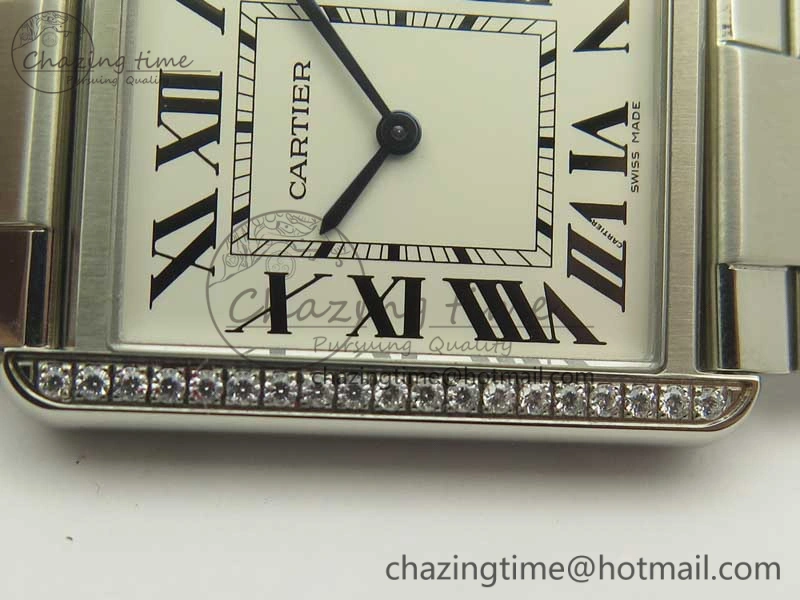 ZeroBulk Tank Solo Ladies 28mm SS Diamond Bezel K11F 1:1 Best Edition White Dial on SS Bracelet Ronda Quartz 10670