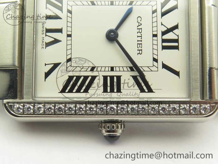 ZeroBulk Tank Solo Ladies 28mm SS Diamond Bezel K11F 1:1 Best Edition White Dial on SS Bracelet Ronda Quartz 10670