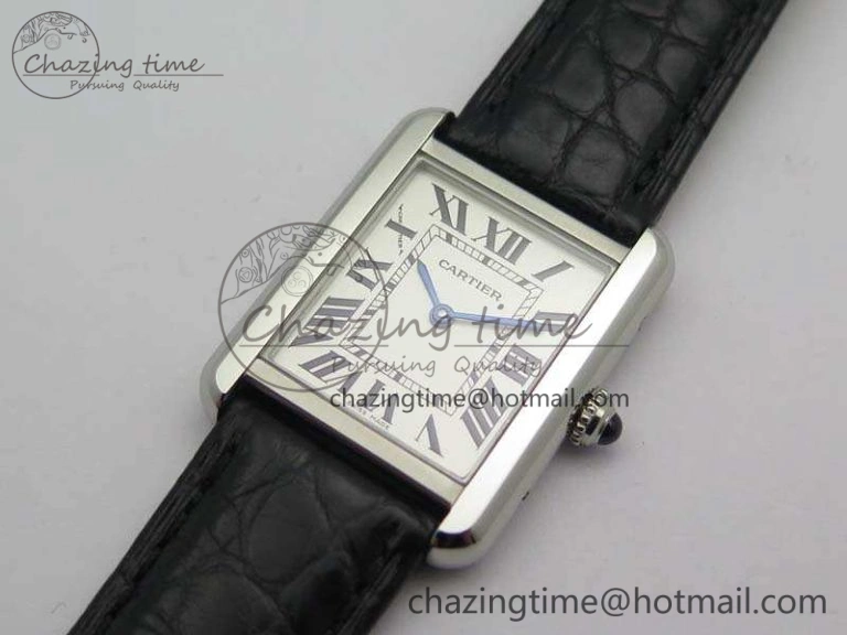 Practical Tank Solo W5200002 Ladies 25mm SS LMF 1:1 Best Edition White Dial On Leather Strap Ronda Quartz 10747