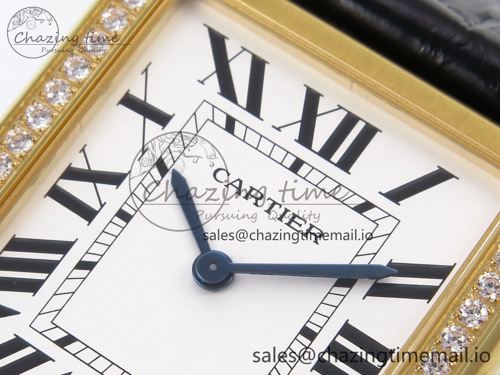 Tank Solo YG AF 1:1 Best Edition White Dial Diamonds Bezel on Black Leather Strap Ronda Quartz Breathable 5864