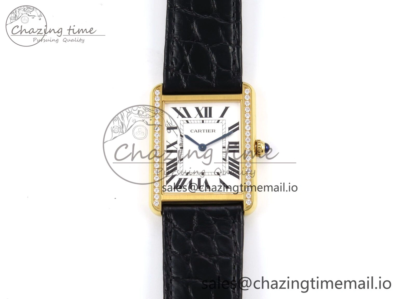 Tank Solo YG AF 1:1 Best Edition White Dial Diamonds Bezel on Black Leather Strap Ronda Quartz Breathable 5864