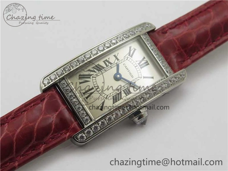 Durable Tank WJTA0029 29mm 8848F Crystal Bezel SS Silver Dial on Pink Croco Strap Ronda Quartz 6078