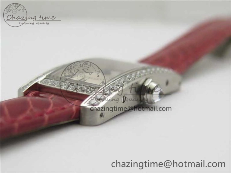 Durable Tank WJTA0029 29mm 8848F Crystal Bezel SS Silver Dial on Pink Croco Strap Ronda Quartz 6078