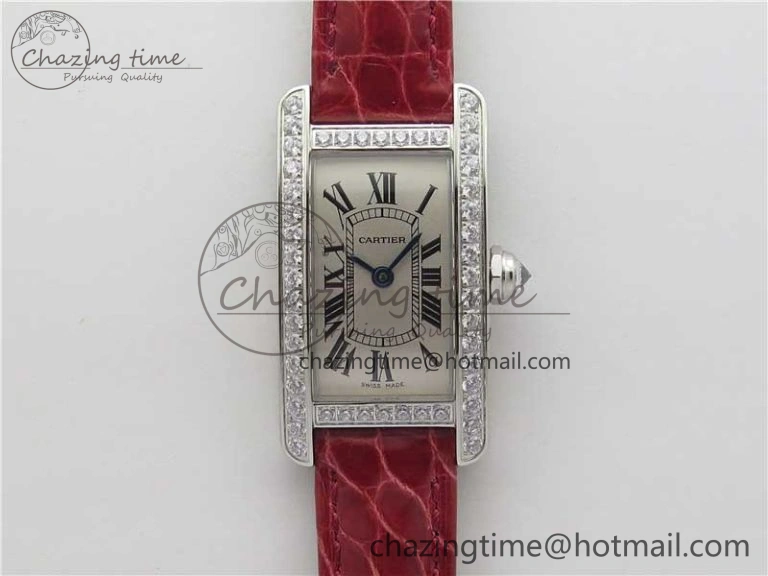 Durable Tank WJTA0029 29mm 8848F Crystal Bezel SS Silver Dial on Pink Croco Strap Ronda Quartz 6078