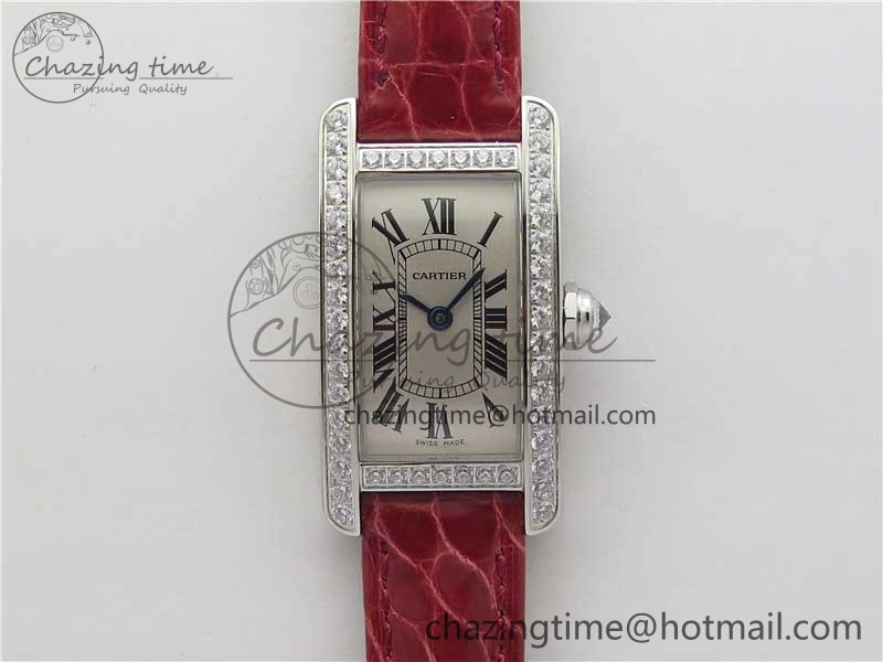 Durable Tank WJTA0029 29mm 8848F Crystal Bezel SS Silver Dial on Pink Croco Strap Ronda Quartz 6078