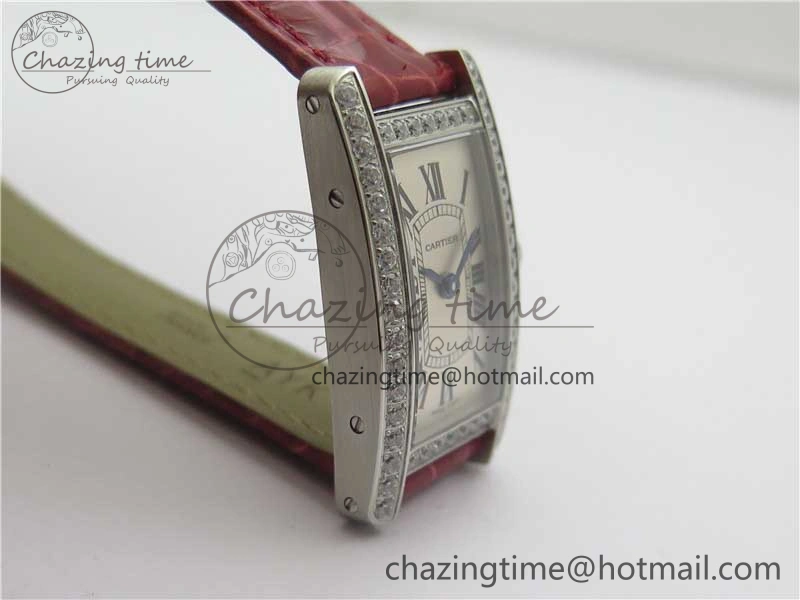 Durable Tank WJTA0029 29mm 8848F Crystal Bezel SS Silver Dial on Pink Croco Strap Ronda Quartz 6078