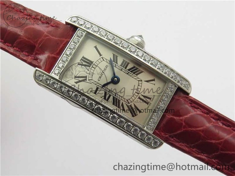 Durable Tank WJTA0029 29mm 8848F Crystal Bezel SS Silver Dial on Pink Croco Strap Ronda Quartz 6078