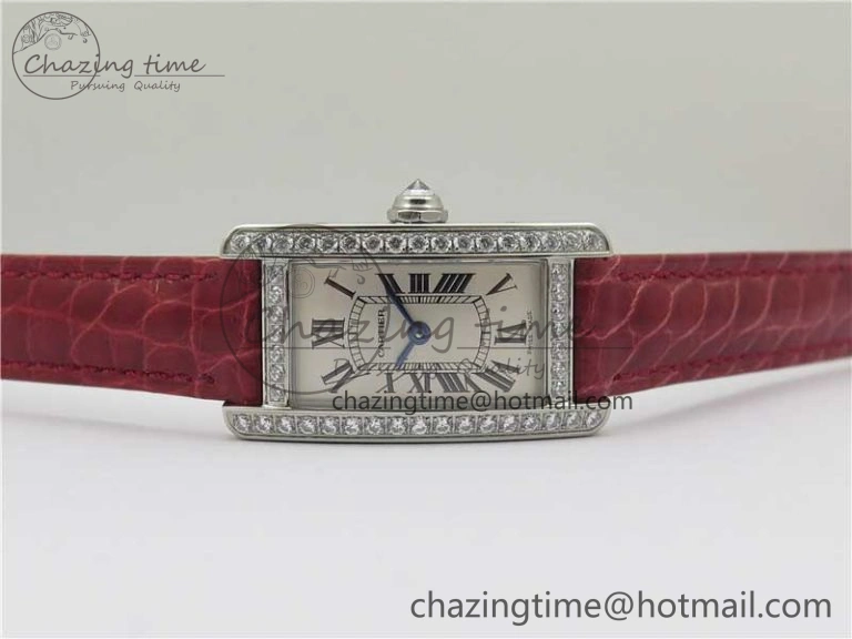 Durable Tank WJTA0029 29mm 8848F Crystal Bezel SS Silver Dial on Pink Croco Strap Ronda Quartz 6078