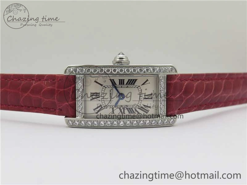Durable Tank WJTA0029 29mm 8848F Crystal Bezel SS Silver Dial on Pink Croco Strap Ronda Quartz 6078